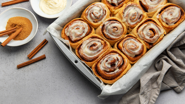 Pan of cinnamon rolls