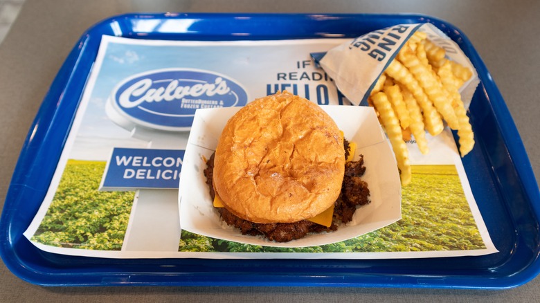 Culver's burger and fries on branded tray