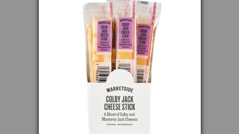 A box of single-wrapped Marketside Colby Jack Cheese Sticks