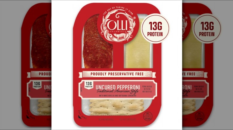 An Olli Salumeria snack pack featuring pepperoni, mozzarella, and crackers