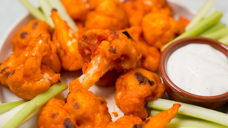 Buffalo cauliflower served on dish