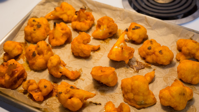 baked cauliflower on baking pan