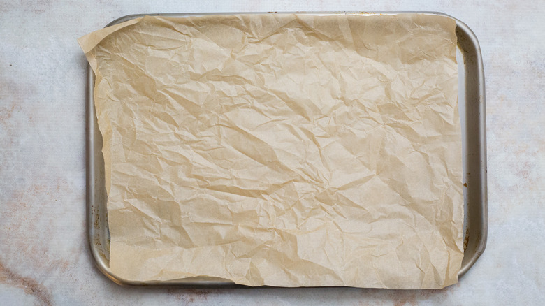 lined baking sheet on table