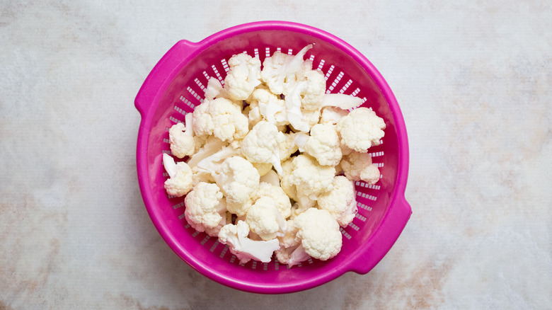 cauliflower florets in colander