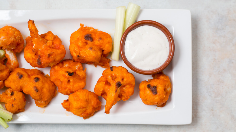 Buffalo cauliflower served on dish