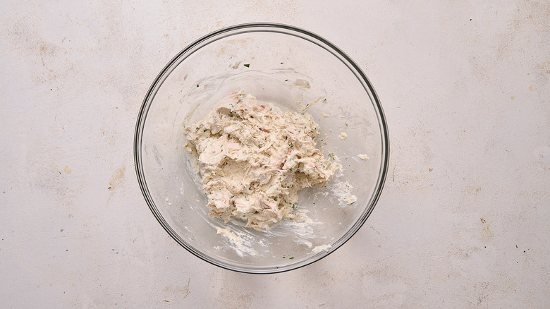 Creamy chicken mixture in bowl