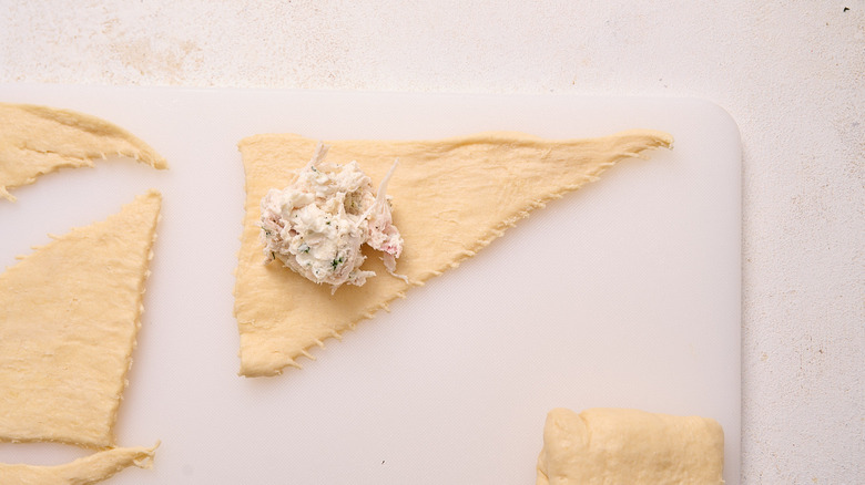 chicken mixture added to center of dough