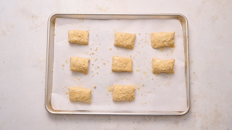 chicken pillows coated with breadcrumbs