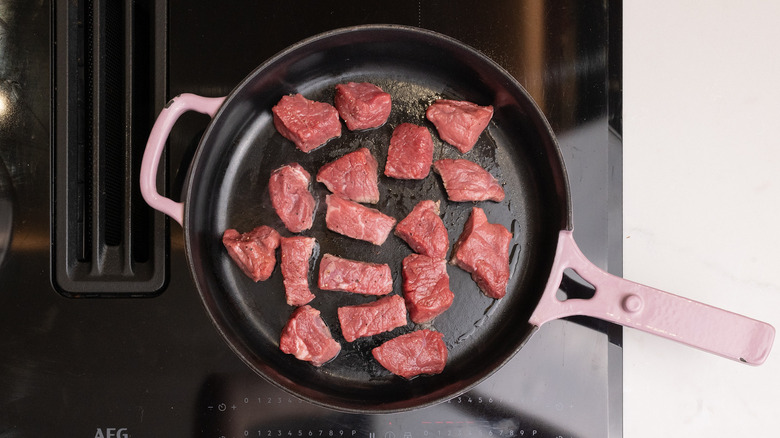 steak bites in a pan