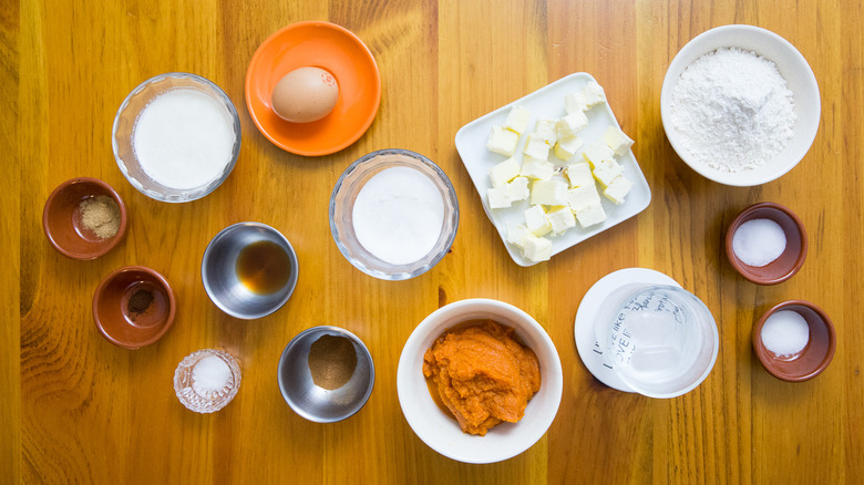 pumpkin pie ingredients on table