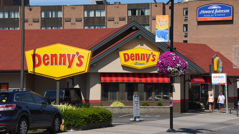 Outside view of Denny's Diner in front of a Howard Johnson hotel
