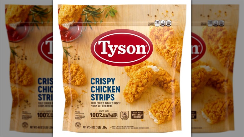 brown bag of Tyson Crispy Chicken Strips