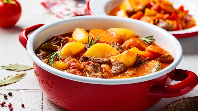Beef stew in red pot