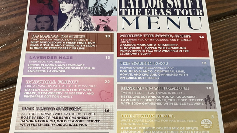 Punny menu Taylor Swift eras tour
