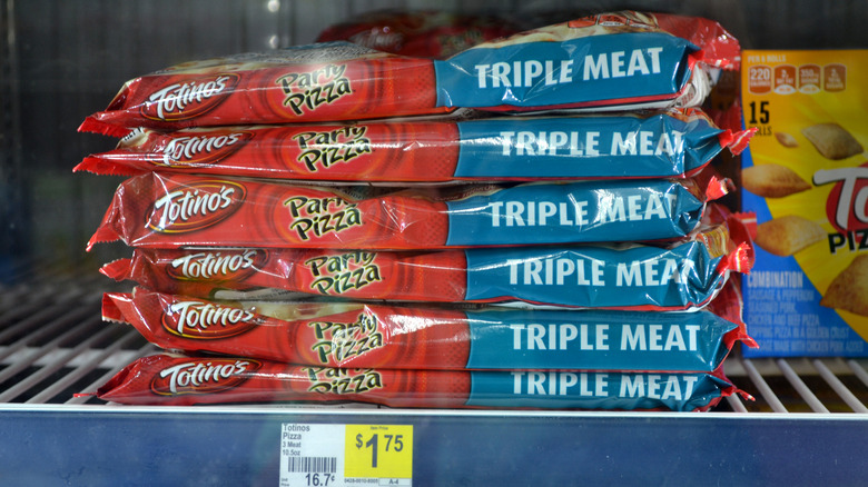 Totino's Party Pizzas in a freezer