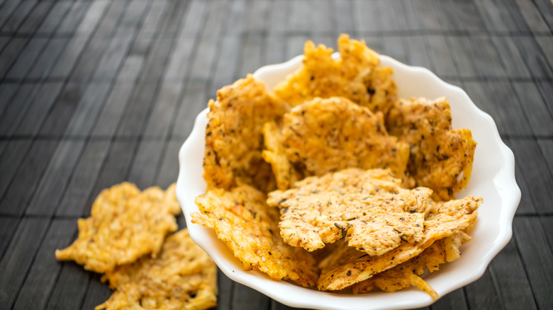 cheese crips in a bowl