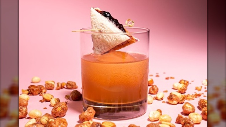 pb&j cocktail with mini sandwich garnish