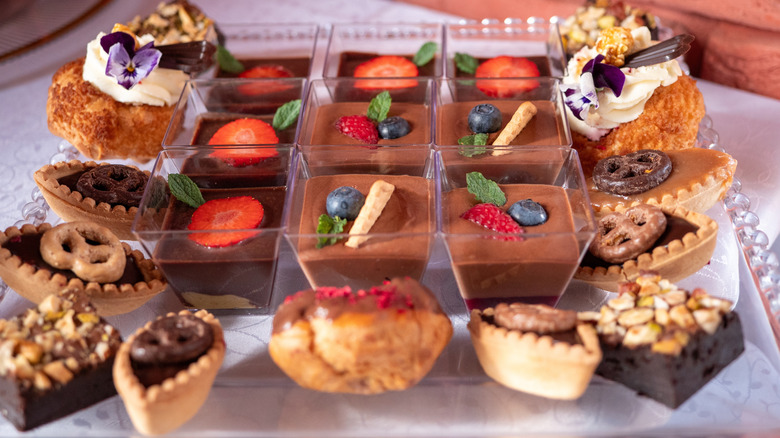 Dessert table with chocolate mousse and cookies