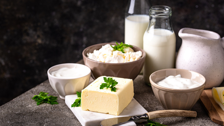 Dairy products on a table