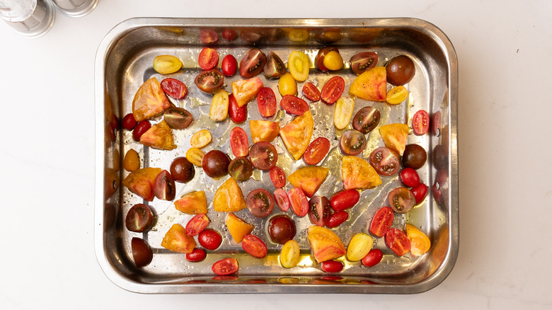 heirloom tomatoes prepared for baking