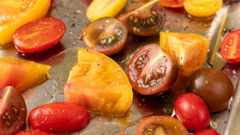 diced tomatoes in baking tray