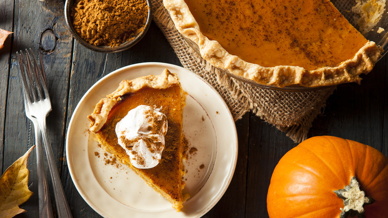 Pumpkin pie and whipped cream