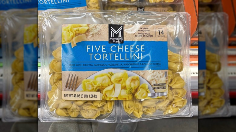 A package of Member's Mark Five Cheese Tortellini on display at a Sam's Club warehouse