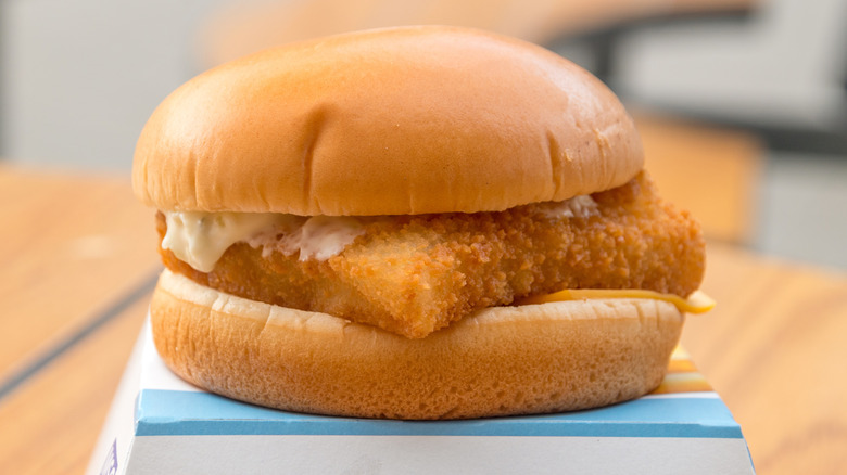 Close-up of McDonald's Filet-O-Fish sandwich