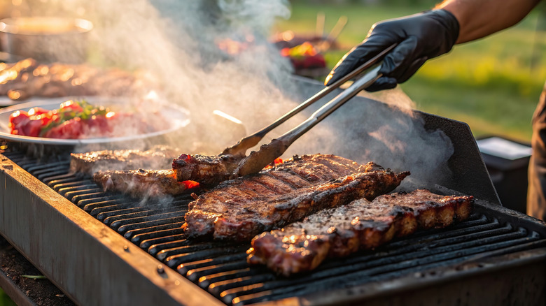 close up of American barbecue on grill