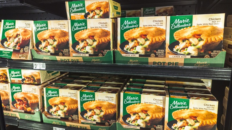 Marie Callendar pot pies in the frozen food case