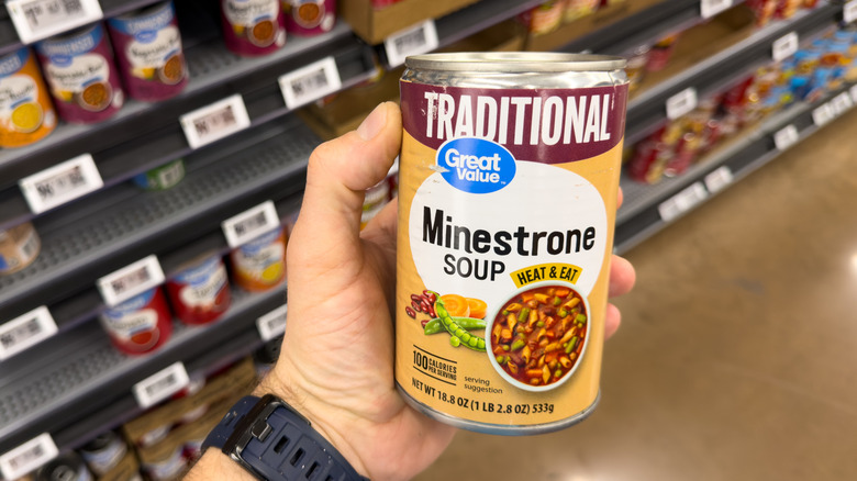 Can of Great Value minestrone soup