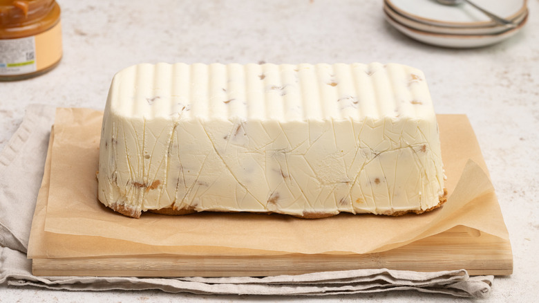 Icebox cake on wooden board