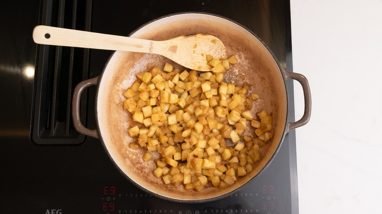 spiced apples cooking in pan