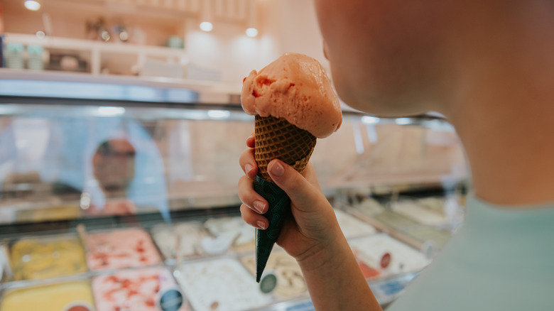 ice cream cone in ice cream parlor