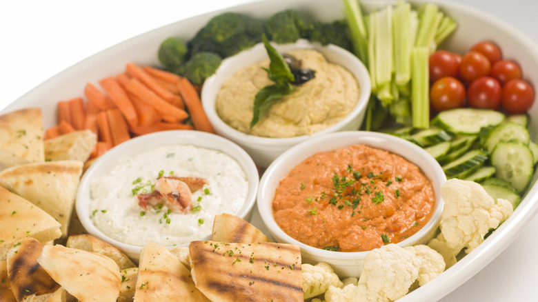 selection of dips with crudite