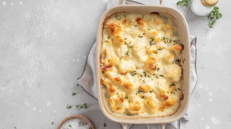 baked dish of cauliflower au gratin