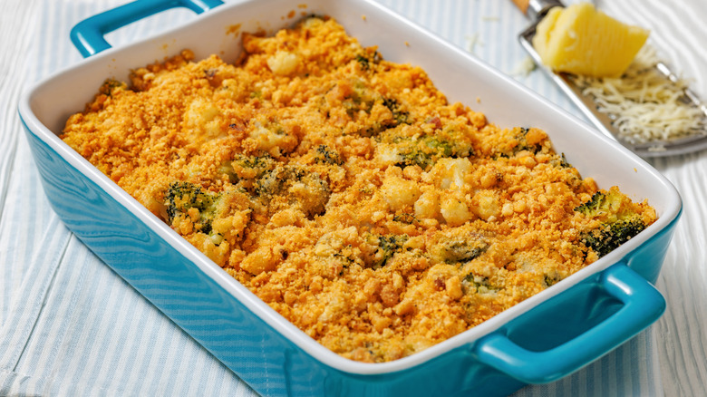 Casserole in a dish with a crunchy topping