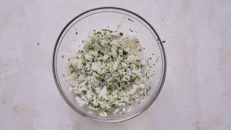 cilantro lime rice mixed in a bowl