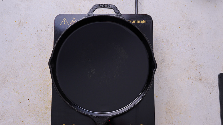 heating oil in a frying pan