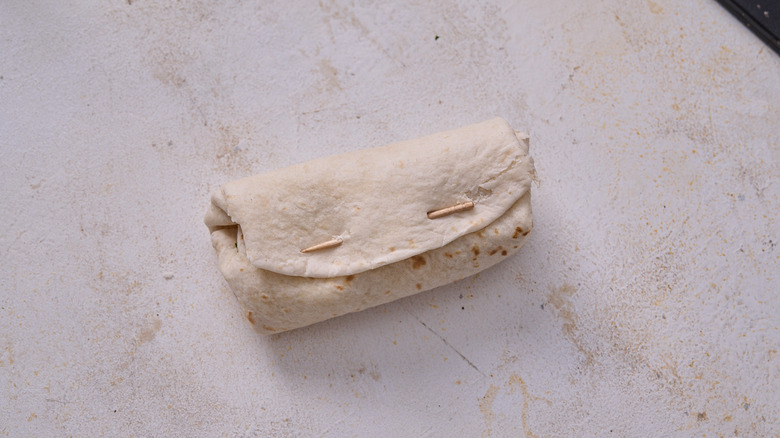 Burrito sealed with toothpick