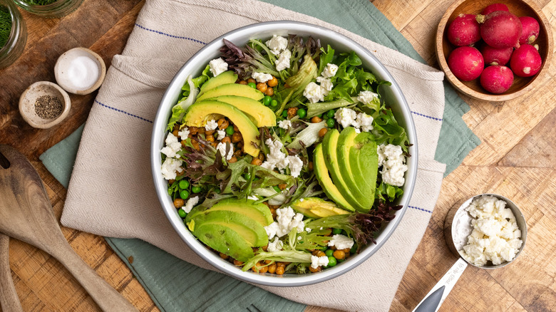assembling spring-forward chickpea salad