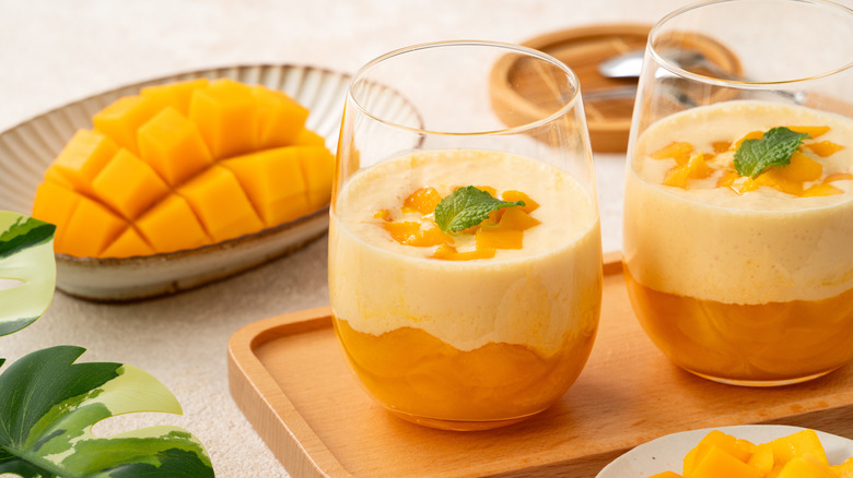 Mango mousse cups with fresh fruit