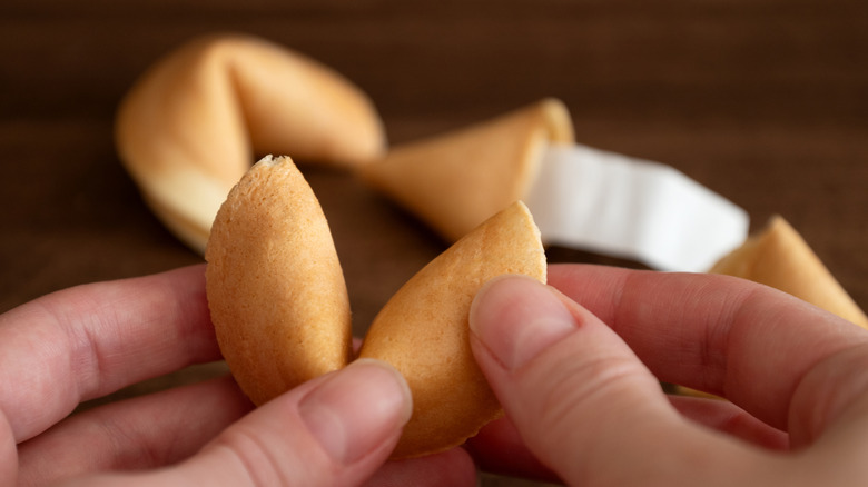 hands holding a fortune cookie