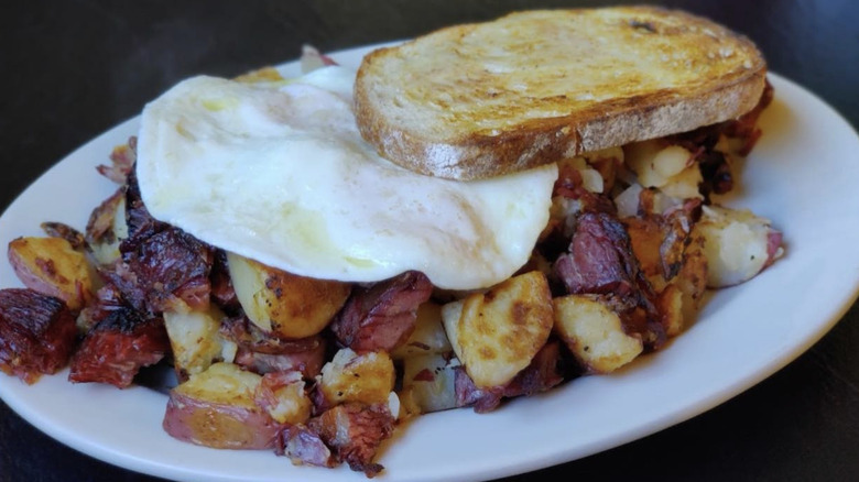 Plate of breakfast food at Blue Moose Cafe