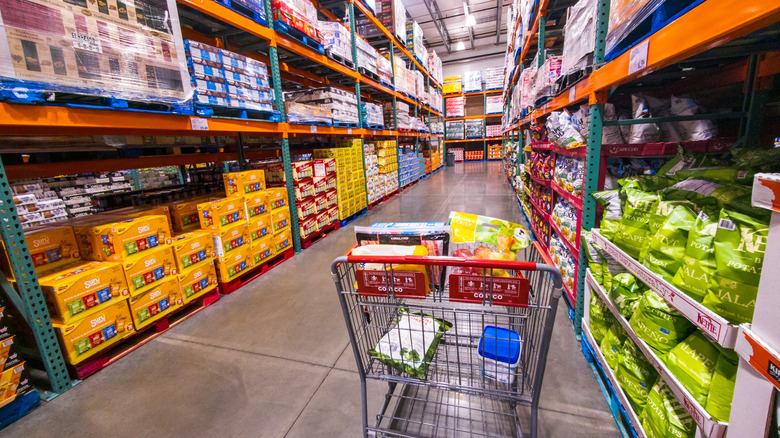 Costco aisle with shopping cart