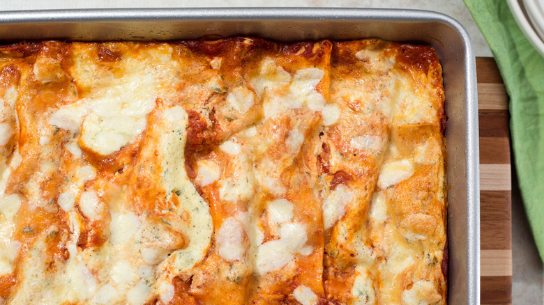 closeup of baked lasagna