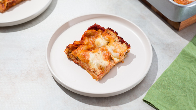 lasagna slice served on table