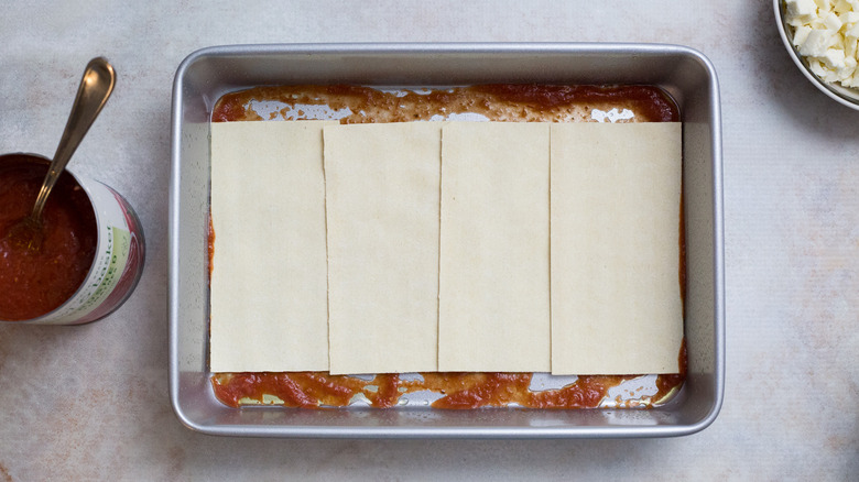 lasagna noodles in baking pan