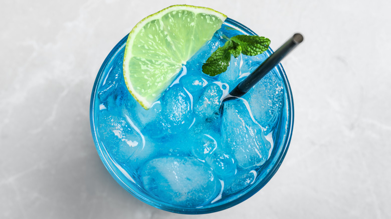 blue soda in a glass