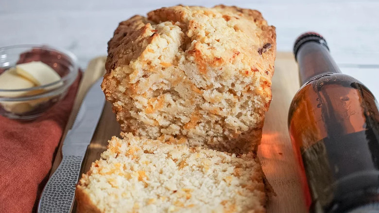 Sliced beer bread on display